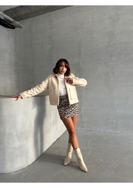 Açık Taş Kadın Lamine Deri Ceket Modern Premium Luxury Trend Tasarım Mont fiyatları