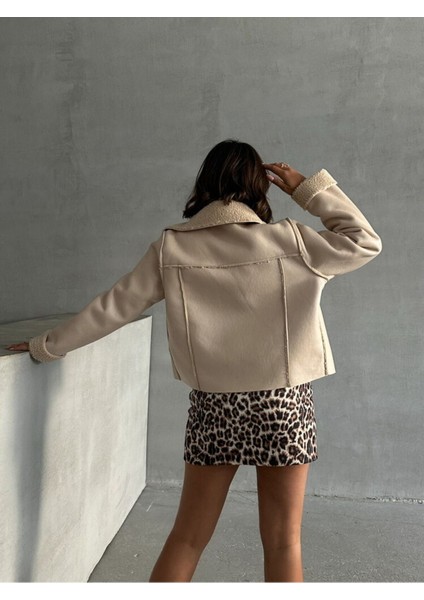 Açık Taş Kadın Lamine Deri Ceket Modern Premium Luxury Trend Tasarım Mont indirimleri