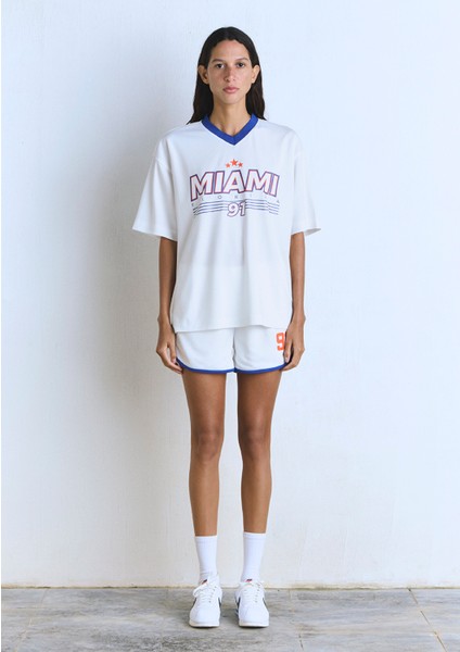 Miami 91 Baskılı Ekru Forma Tişört 1613064-70057