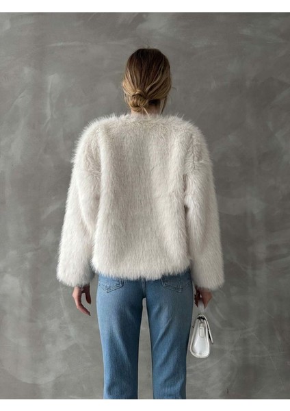 Beyaz Kadın Suni Kürk Ceket Modern Premium Luxury Trend Tasarım Mont indirimleri