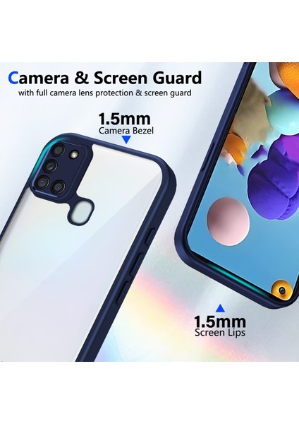 Samsung Galaxy A21S,IÇIN Eabhulie Kılıf, Kamera Lens Korumalı Hibrit 2'si 1 Arada Şeffaf Kılıf-Blue (Yurt Dışından) modelleri