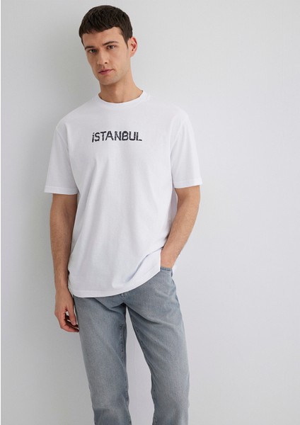 Istanbul Baskılı Beyaz Tişört 0612993-620