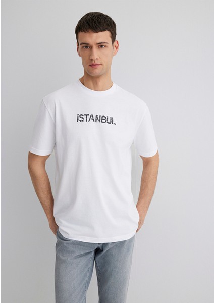 Istanbul Baskılı Beyaz Tişört 0612993-620