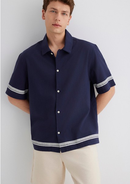 Çizgili Lacivert Gömlek 0211627-83884