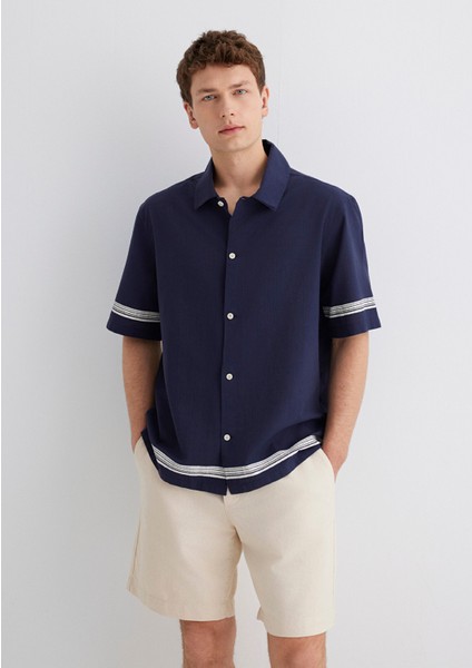 Çizgili Lacivert Gömlek 0211627-83884