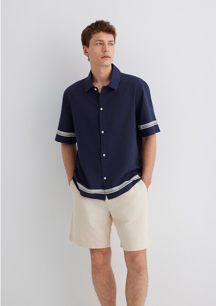 Çizgili Lacivert Gömlek 0211627-83884