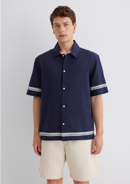 Çizgili Lacivert Gömlek 0211627-83884