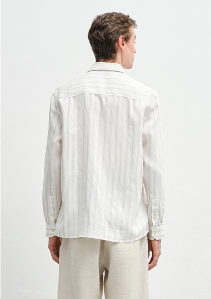 Bej Çizgili Ekru Tencel TM Lyosel Gömlek 0211618-70321