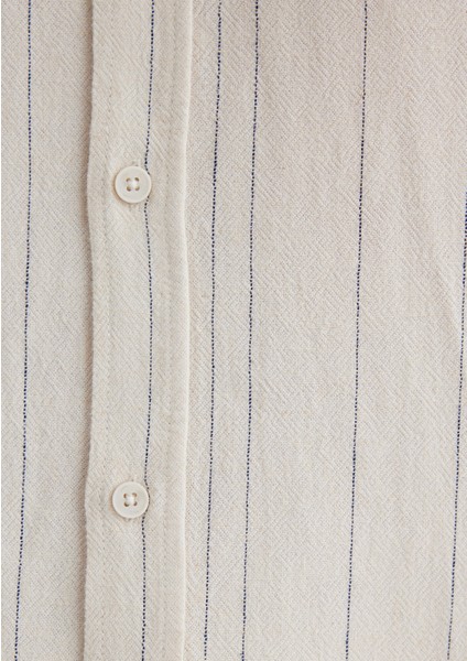 Keten Karışımlı Çizgili Ekru Gömlek 0211617-83884