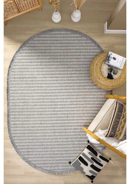 Oval Gri Halı Modern Oturma Odası Salon Mutfak Koridor Antre Balkon Çocuk Odası Halısı 0011