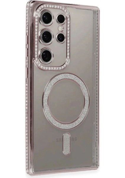 Samsung Galaxy S24 Ultra Kılıf Joke Simli Magneticsafe Kılıf - Pembe