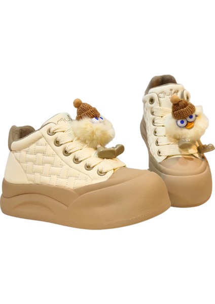 Kadın Kar Canavarı Aksesuarlı Bağcık Kapamalı Peluş Iç Astarlı Bilekte Casual Ayakkabı