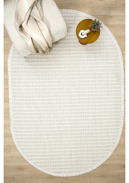 Oval Beyaz Halı Modern Oturma Odası Salon Mutfak Koridor Antre Balkon Çocuk Odası Halısı 004