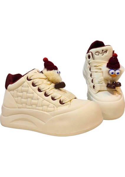 Kadın Kar Canavarı Aksesuarlı Bağcık Kapamalı Peluş Iç Astarlı Bilekte Casual Ayakkabı