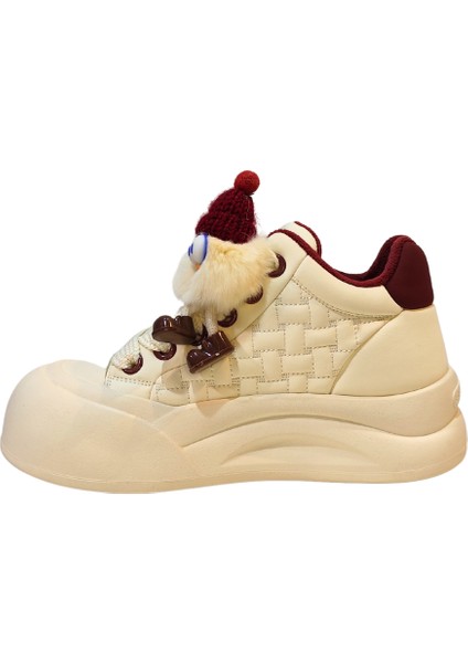 Kadın Kar Canavarı Aksesuarlı Bağcık Kapamalı Peluş Iç Astarlı Bilekte Casual Ayakkabı