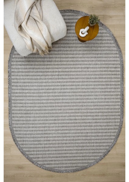 Oval Gri Halı Modern Oturma Odası Salon Mutfak Koridor Antre Balkon Çocuk Odası Halısı 0011