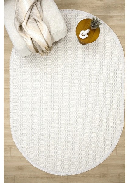 Oval Beyaz Halı Modern Oturma Odası Salon Mutfak Koridor Antre Balkon Çocuk Odası Halısı 007