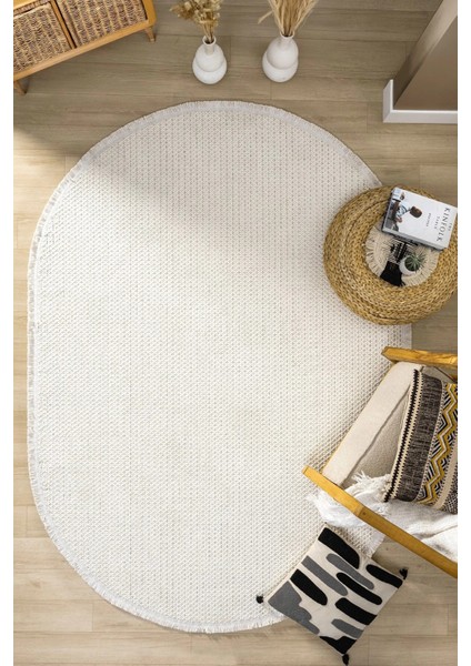 Oval Beyaz Halı Modern Oturma Odası Salon Mutfak Koridor Antre Balkon Çocuk Odası Halısı 007