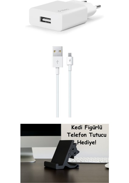 Smartcharger Seyahat Şarj Aleti, 2.1A ve Micro Usb, 120CM Kablolu, Beyaz