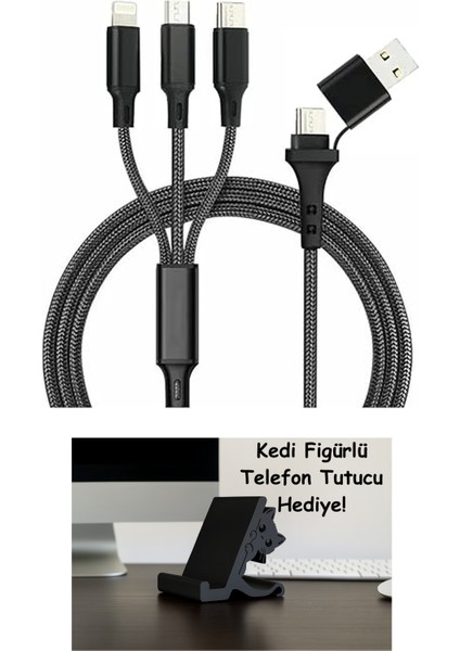 Hızlı Şarj 20W 3 In 1 Hızlı Şarj Kablosu 120 cm 3 A Lightning Type-C USB Micro Çoklu Data Kablosu
