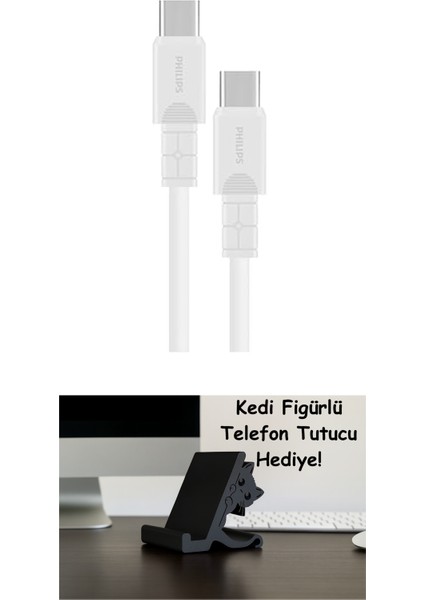 Phılıps DLC3001 Usb-C Şarj ve Data Kablosu, 60W, Hızlı Şarj, 3A Yüksek Akım, 1 Metre, Dayanıklı Slikon Kablo (Beyaz)