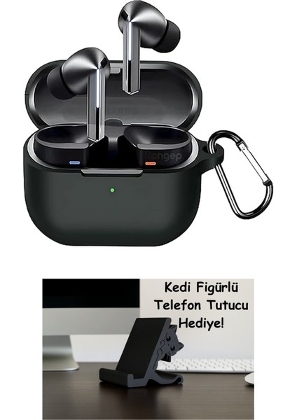 Samsung Galaxy Buds 3 Pro ve Buds 3 ile Uyumlu Silikon Kulaklık Kılıfı Extra Kalın Yapılı 360° Koruma Sağlayan Toz Koruma Tıpalı Darbelere Karşı Dirençli Taşıma Askılı Koruma Kılıfı (Siyah)