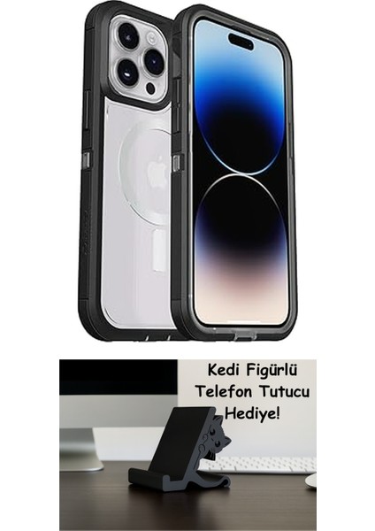 iPhone 14 Pro Max Defender Xt Kılıf, Magsafe ile Uyumlu, Darbeye Dayanıklı, Ultra Sağlam, Koruyucu Kılıf, Askeri Standartlara Göre 4 Kez Test Edilmiştir, Şeffaf/siyah
