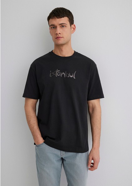 Istanbul Baskılı Siyah Tişört 0613002-71379