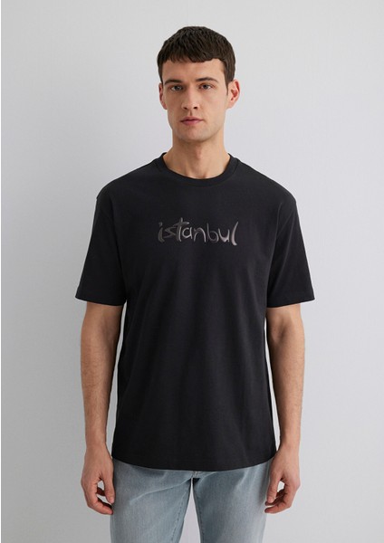 Istanbul Baskılı Siyah Tişört 0613002-71379