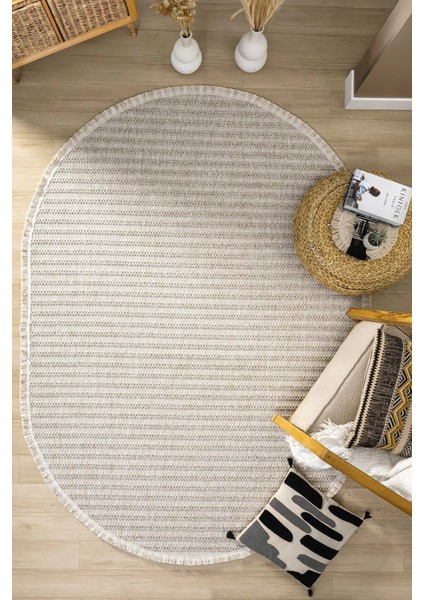 Oval Bej Halı Modern Oturma Odası Salon Mutfak Koridor Antre Balkon Çocuk Odası Halısı 0019