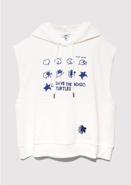 Indigo Turtles Baskılı Kapüşonlu Ekru Sweatshirt 1S10383-70057