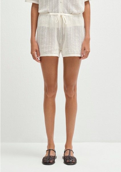 Dokulu Ekru Şort 1410223-70057