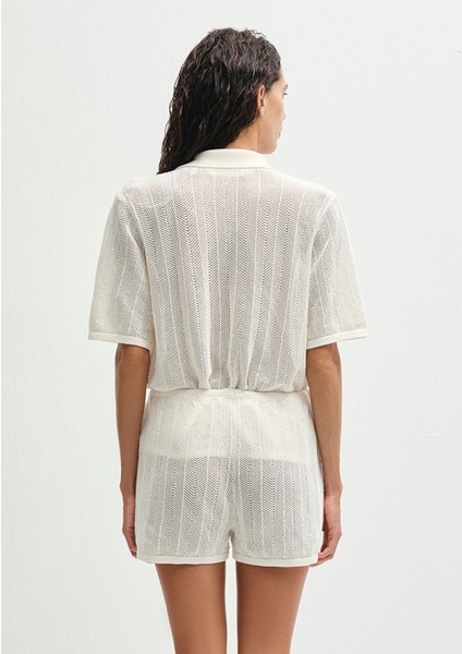 Dokulu Ekru Şort 1410223-70057