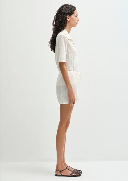 Dokulu Ekru Şort 1410223-70057