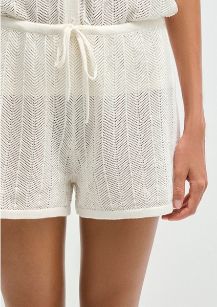 Dokulu Ekru Şort 1410223-70057