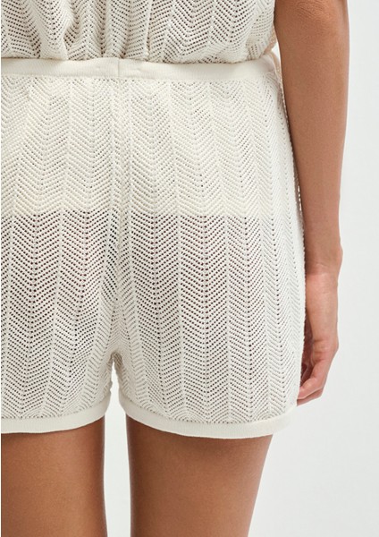 Dokulu Ekru Şort 1410223-70057