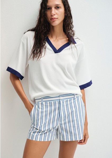 Çizgili Mavi Şort 1410220-83972