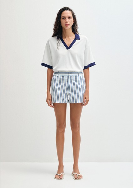 Çizgili Mavi Şort 1410220-83972
