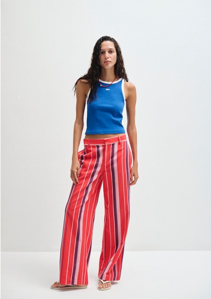 Çizgili Kırmızı Pantolon 1011051-90772