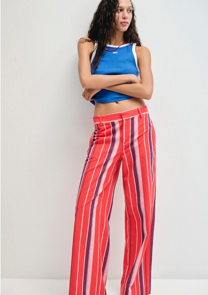 Çizgili Kırmızı Pantolon 1011051-90772