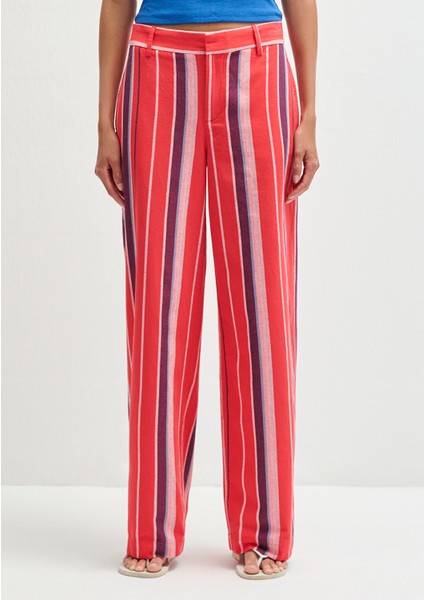 Çizgili Kırmızı Pantolon 1011051-90772