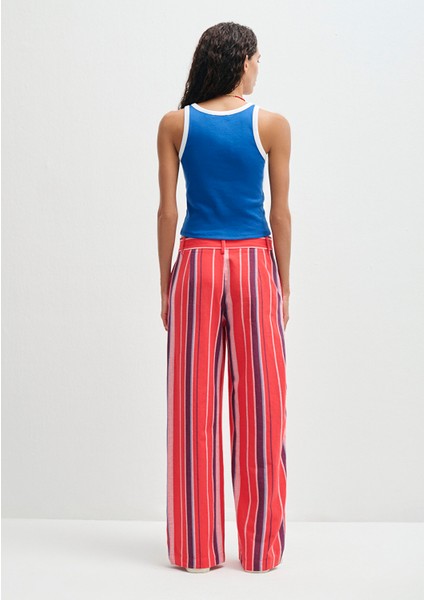 Çizgili Kırmızı Pantolon 1011051-90772