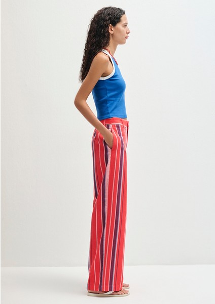 Çizgili Kırmızı Pantolon 1011051-90772