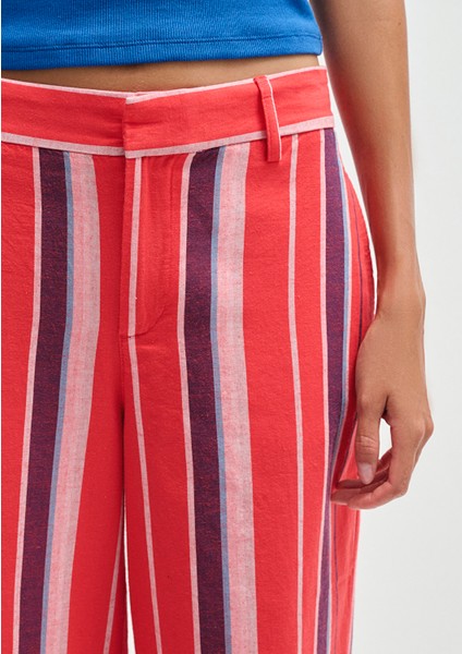 Çizgili Kırmızı Pantolon 1011051-90772