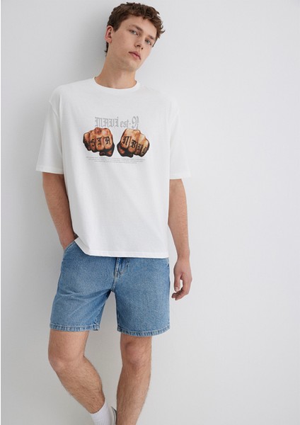 Baskılı Ekru Tişört 0613003-70057