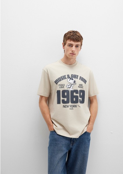 Snoopy Baskılı Bej Tişört 0612928-70322