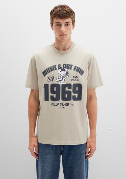 Snoopy Baskılı Bej Tişört 0612928-70322