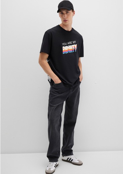 Back to the Future Baskılı Siyah Tişört 0612924-900