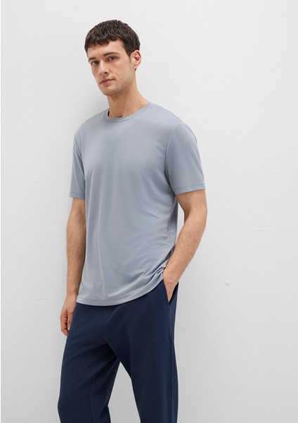 Bisiklet Yaka Mavi Basic Tişört 0612865-86584