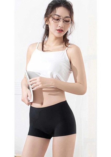 4 Adet Kadın Dikişsiz Görünmez Iz Yapmaz Mini Şort Boxer Siyah Ten